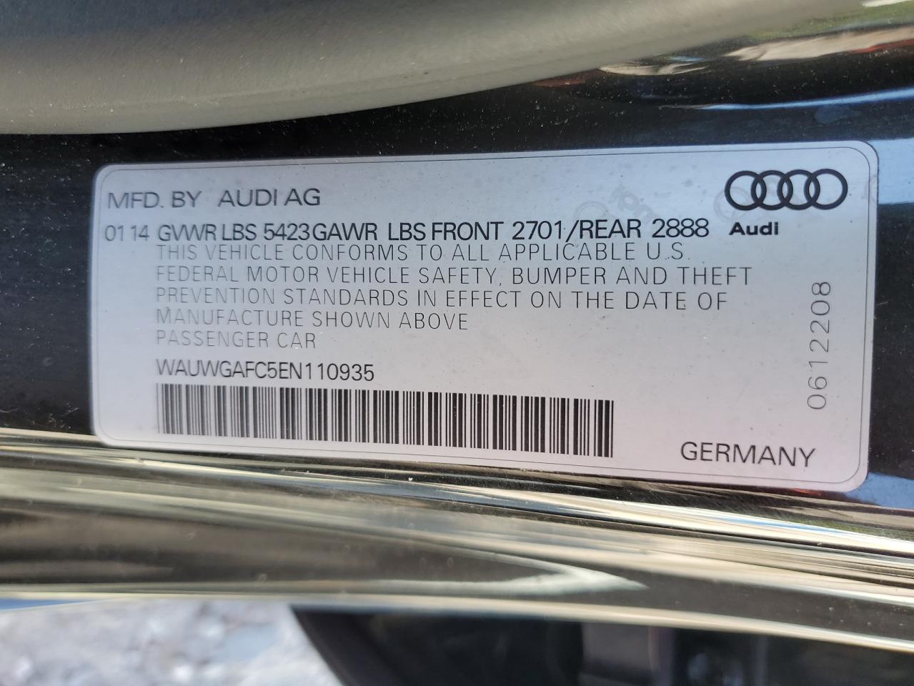 2014 Audi A7 Premium Plus VIN: WAUWGAFC5EN110935 Lot: 70946595