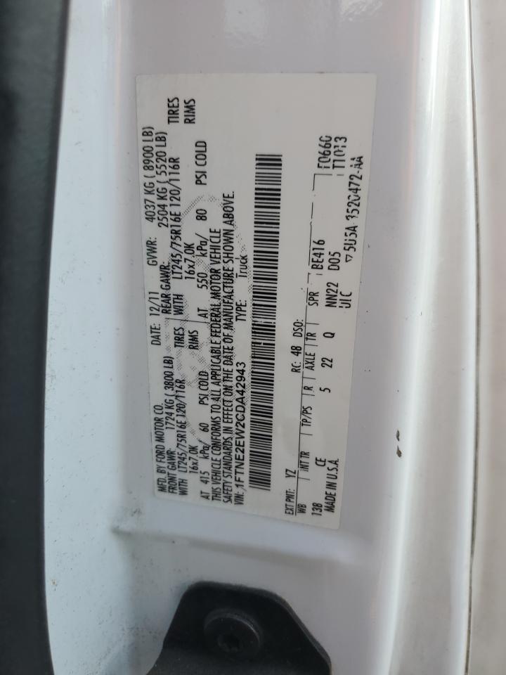 2012 Ford Econoline E250 Van VIN: 1FTNE2EW2CDA42943 Lot: 80728725