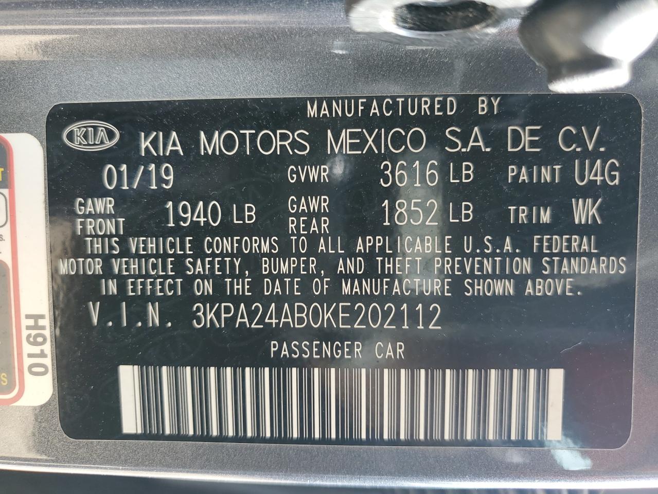 2019 Kia Rio S VIN: 3KPA24AB0KE202112 Lot: 81459615