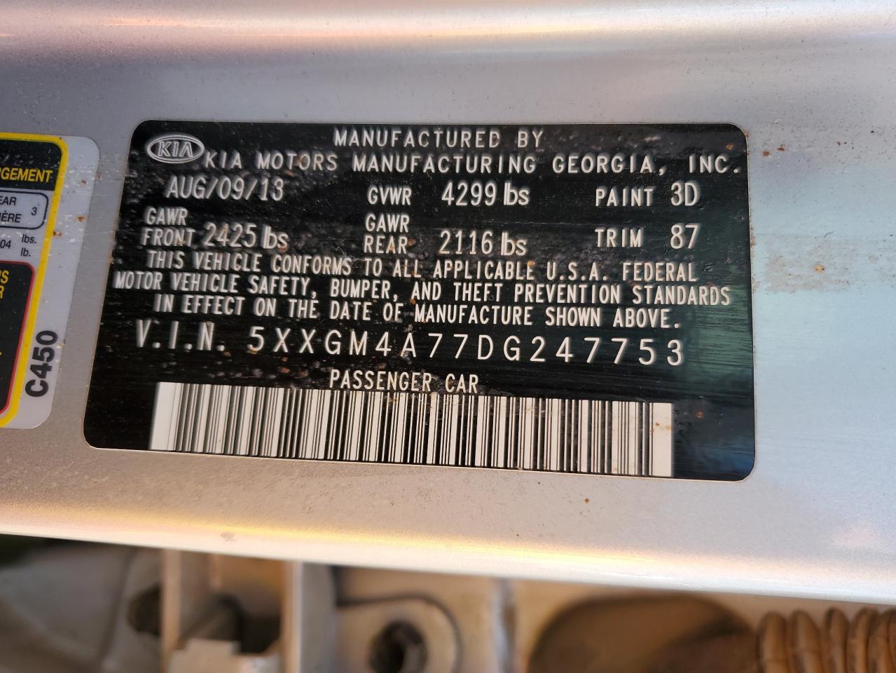 2013 Kia Optima Lx VIN: 5XXGM4A77DG247753 Lot: 71029695