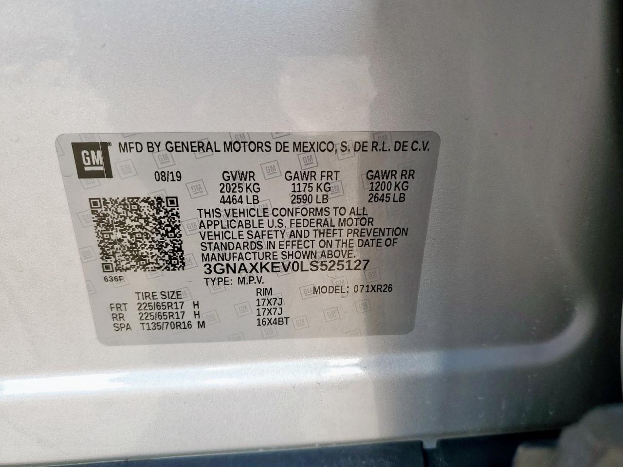 2020 Chevrolet Equinox Lt VIN: 3GNAXKEV0LS525127 Lot: 70896875