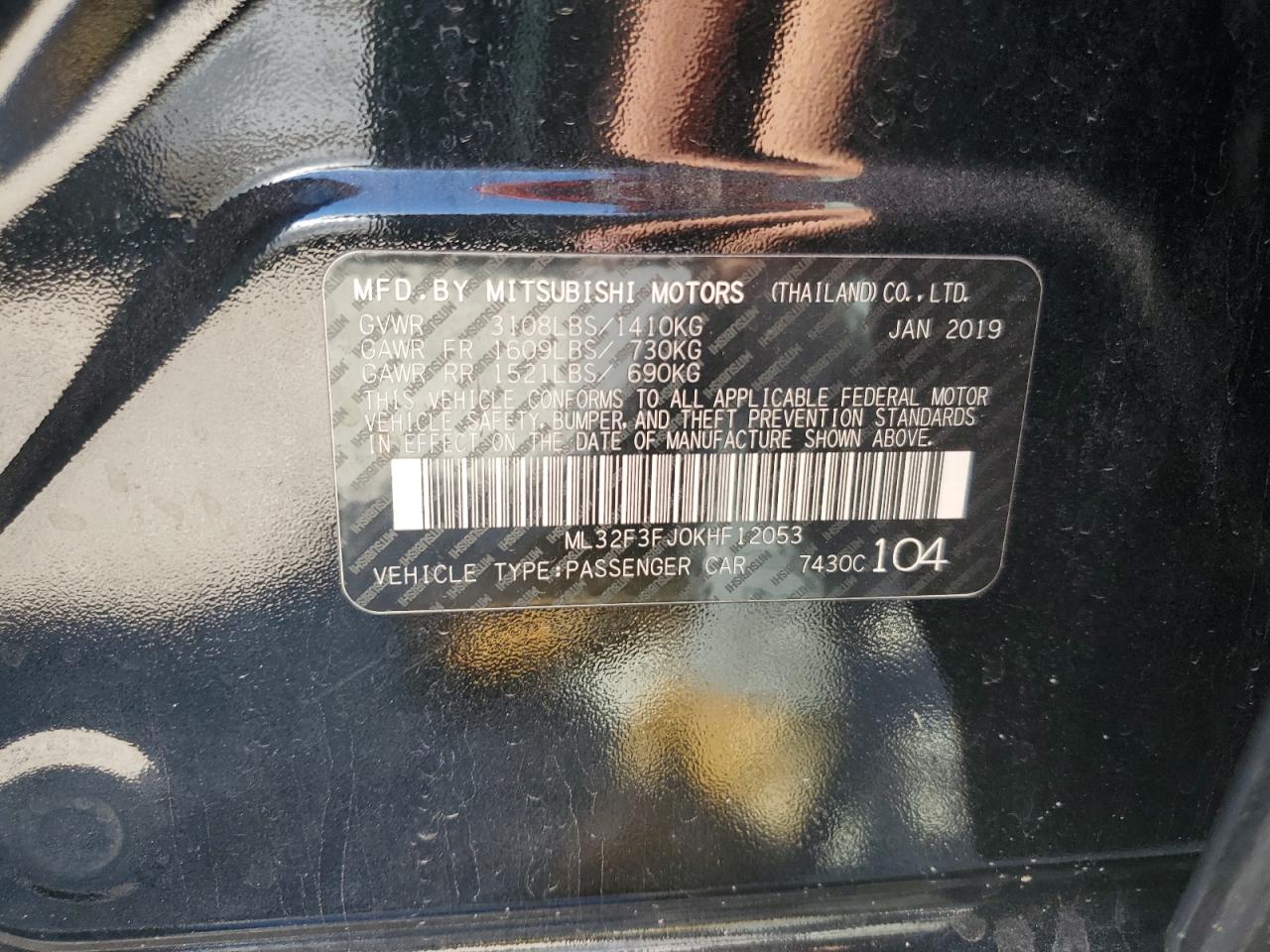 2019 Mitsubishi Mirage G4 Es VIN: ML32F3FJ0KHF12053 Lot: 71814805