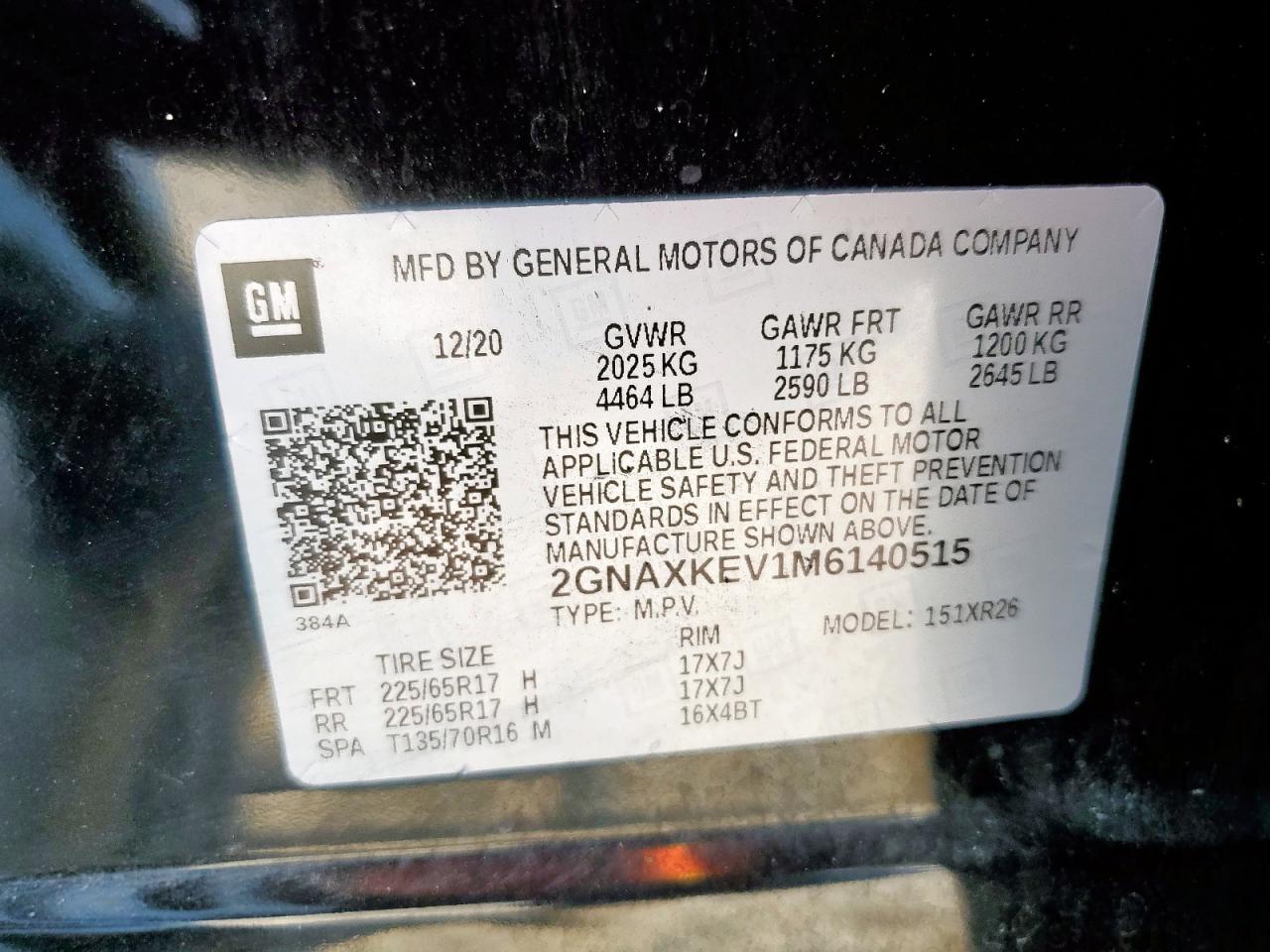 2021 Chevrolet Equinox Lt VIN: 2GNAXKEV1M6140515 Lot: 81391995