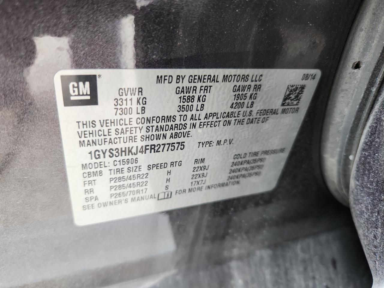 2015 Cadillac Escalade Esv Luxury VIN: 1GYS3HKJ4FR277575 Lot: 70989265