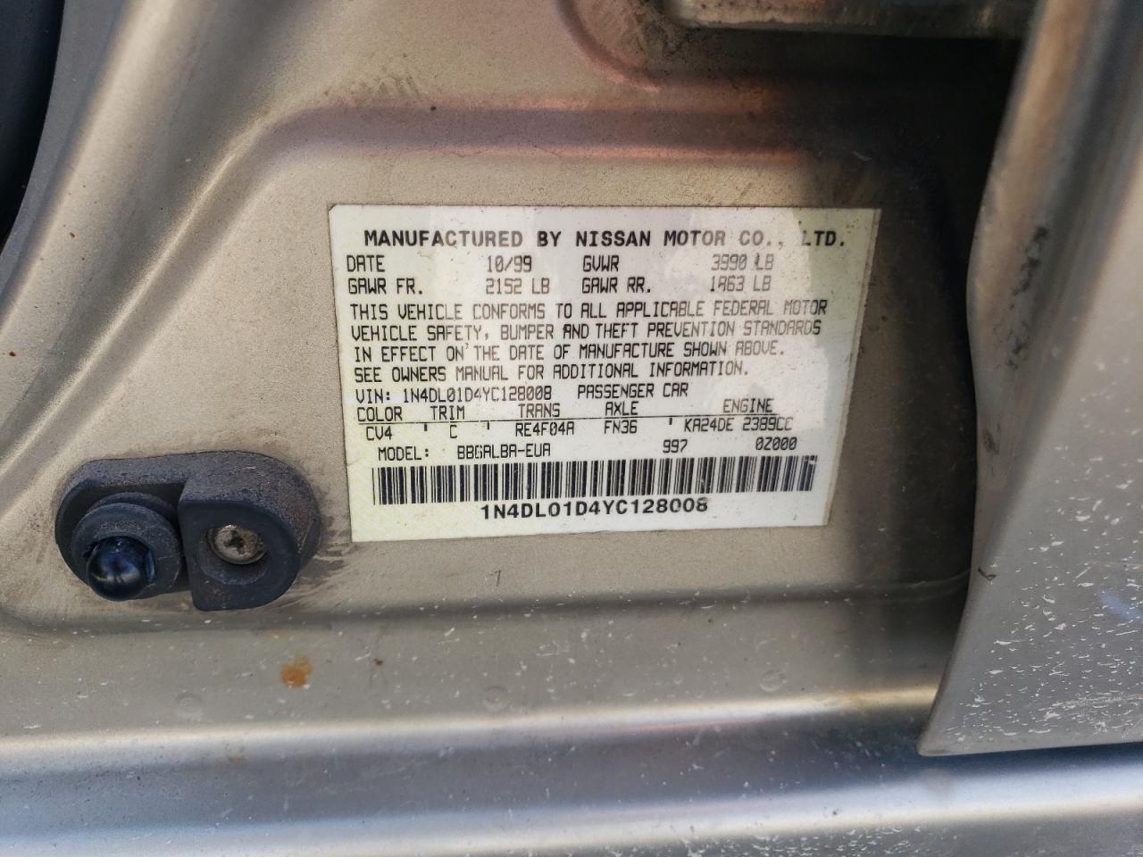 2000 Nissan Altima Xe VIN: 1N4DL01D4YC128008 Lot: 71410215