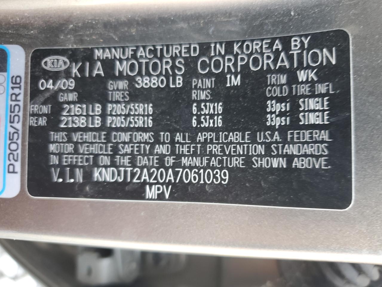 2010 Kia Soul + VIN: KNDJT2A20A7061039 Lot: 80642015