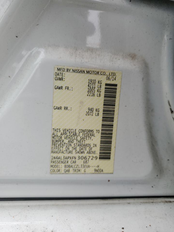 2015 Nissan Altima 2.5 VIN: 1N4AL3APXFN306729 Lot: 84800685