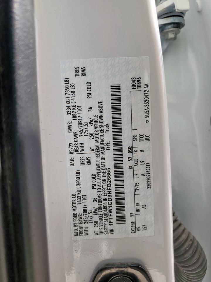 2022 Ford F150 Supercrew VIN: 1FTFW1CD9NFB26665 Lot: 80899085