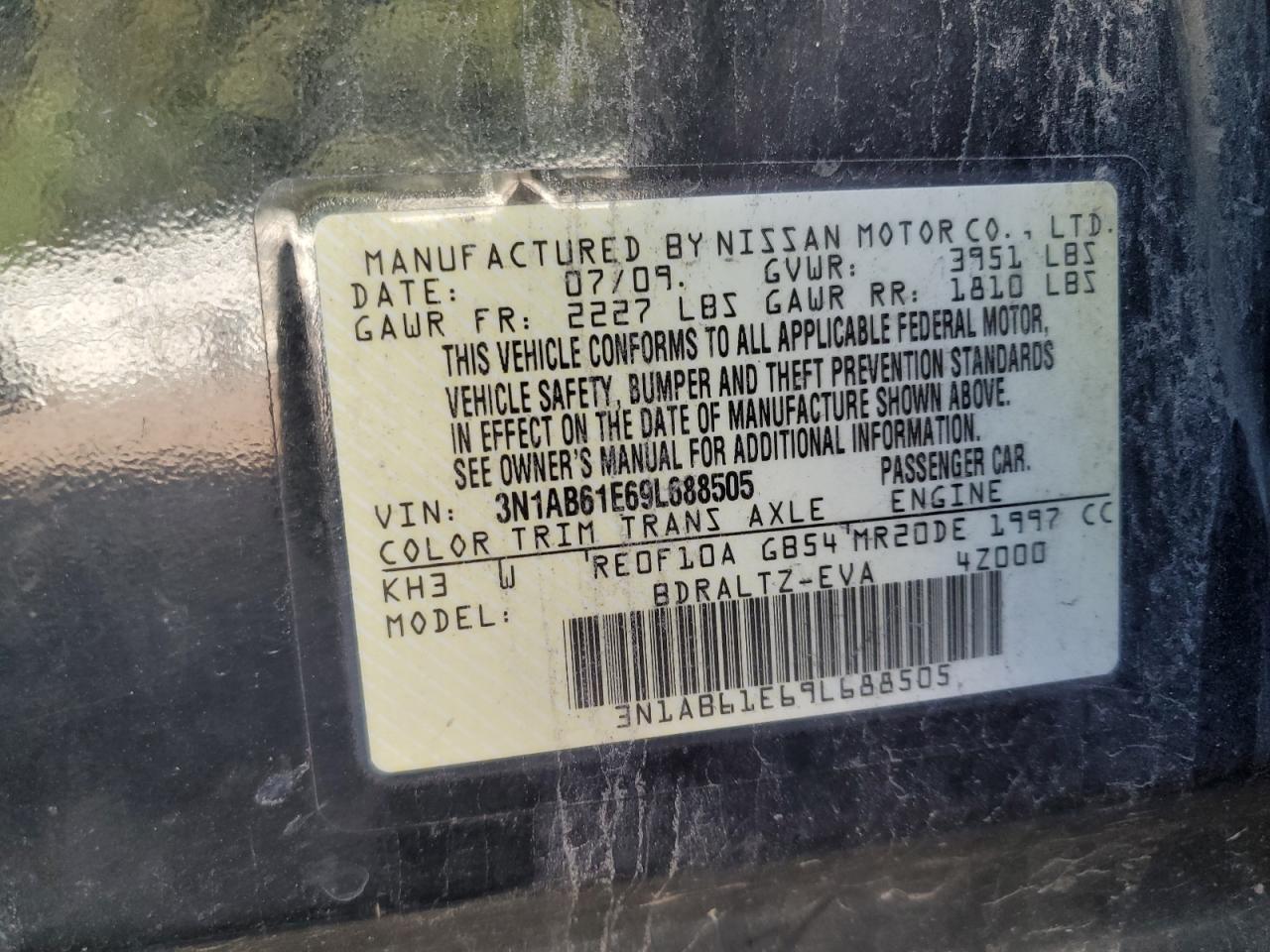 2009 Nissan Sentra 2.0 VIN: 3N1AB61E69L688505 Lot: 71148335