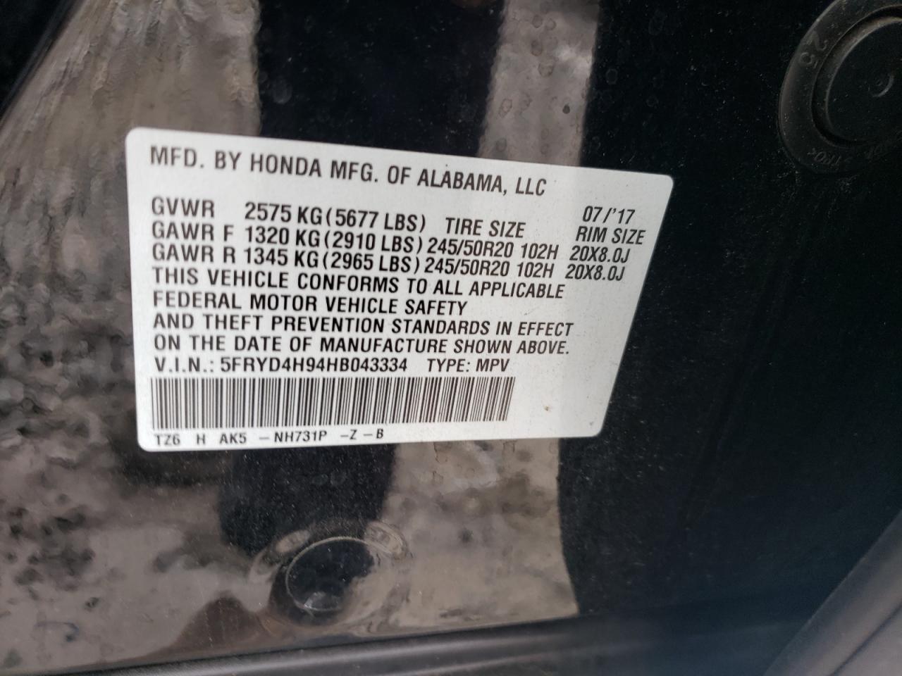 2017 Acura Mdx Advance VIN: 5FRYD4H94HB043334 Lot: 81774925