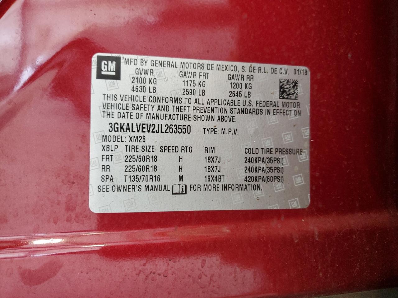 2018 GMC Terrain Slt VIN: 3GKALVEV2JL263550 Lot: 81760965