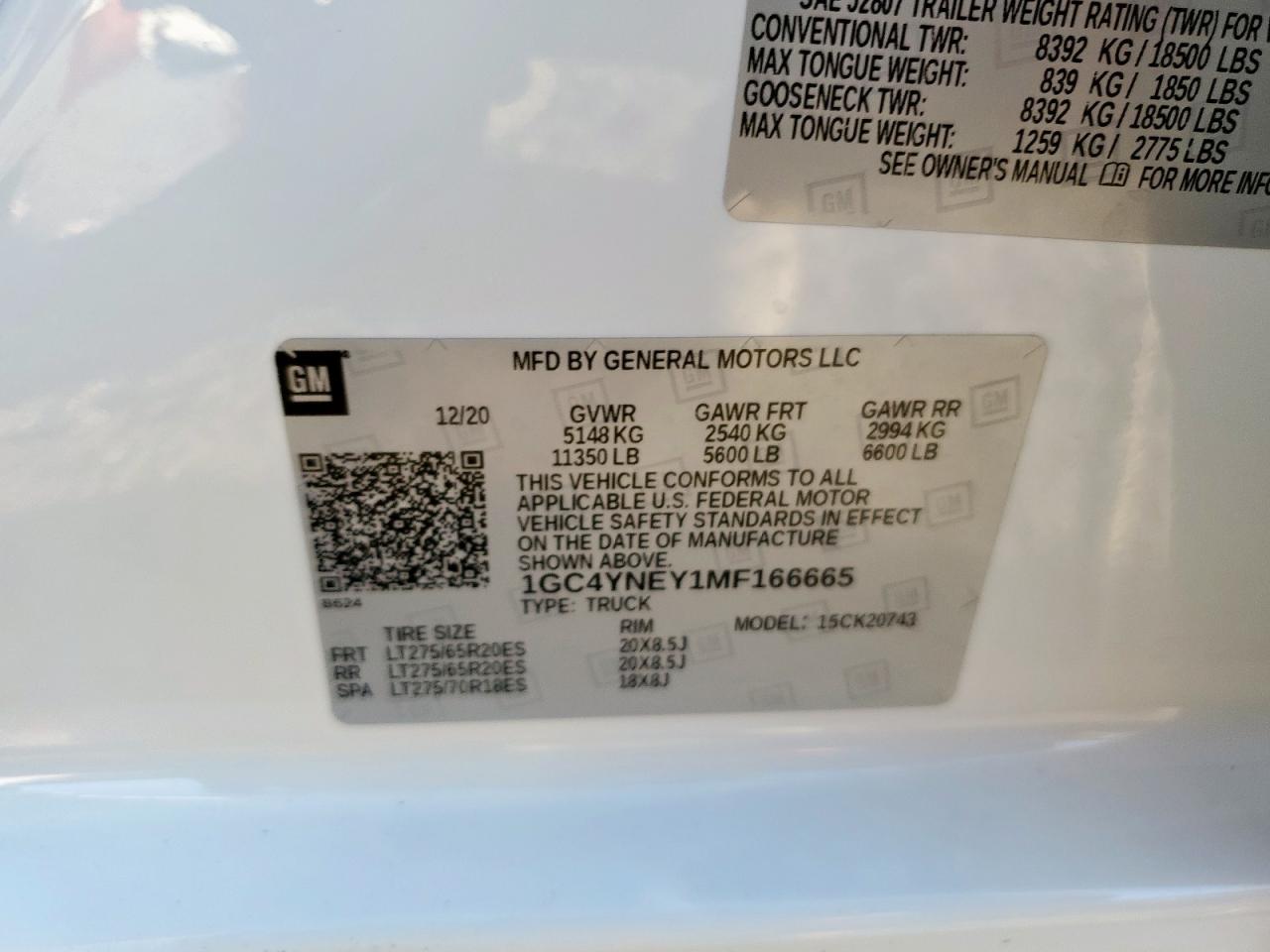 2021 Chevrolet Silverado K2500 Heavy Duty Lt VIN: 1GC4YNEY1MF166665 Lot: 69146345