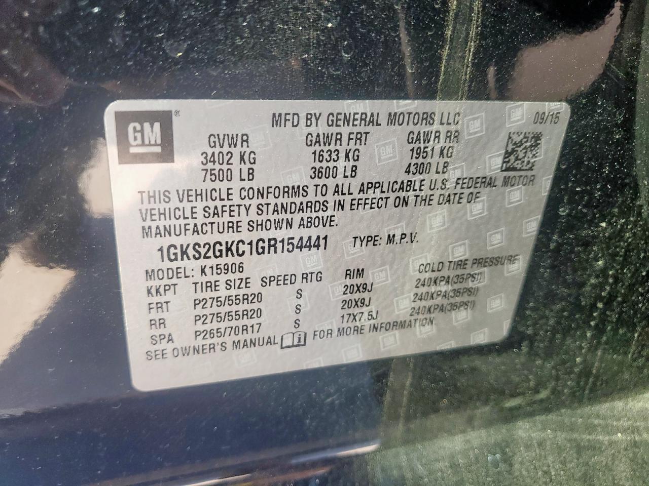 2016 GMC Yukon Xl K1500 Slt VIN: 1GKS2GKC1GR154441 Lot: 71863495