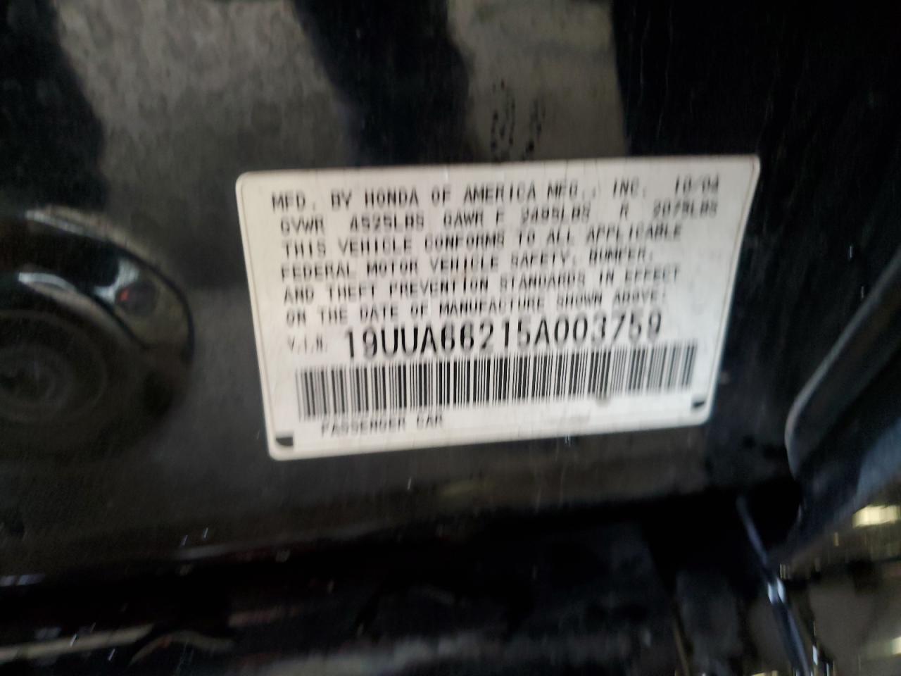 2005 Acura Tl VIN: 19UUA66215A003759 Lot: 83931755