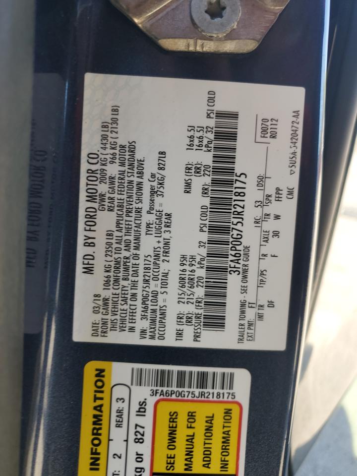2018 Ford Fusion S VIN: 3FA6P0G75JR218175 Lot: 80715155