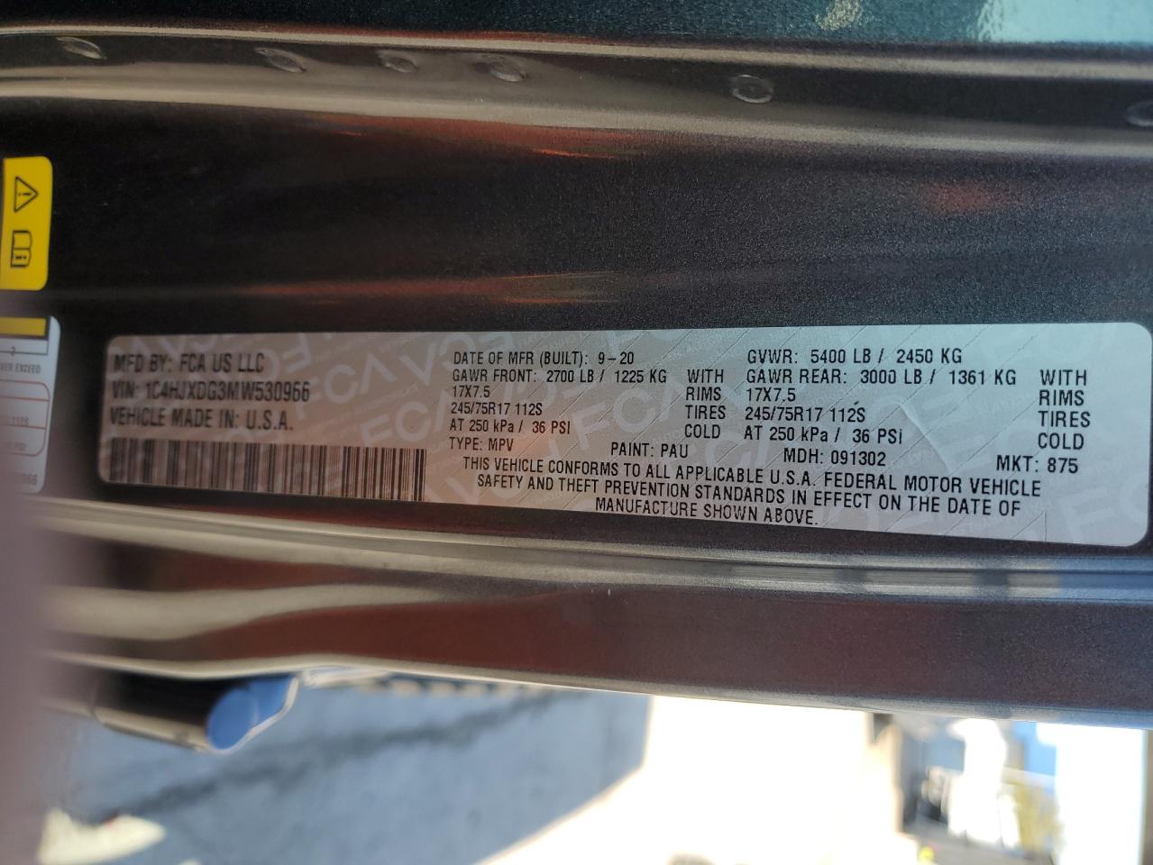 2021 Jeep Wrangler Unlimited Sport VIN: 1C4HJXDG3MW530966 Lot: 80820095