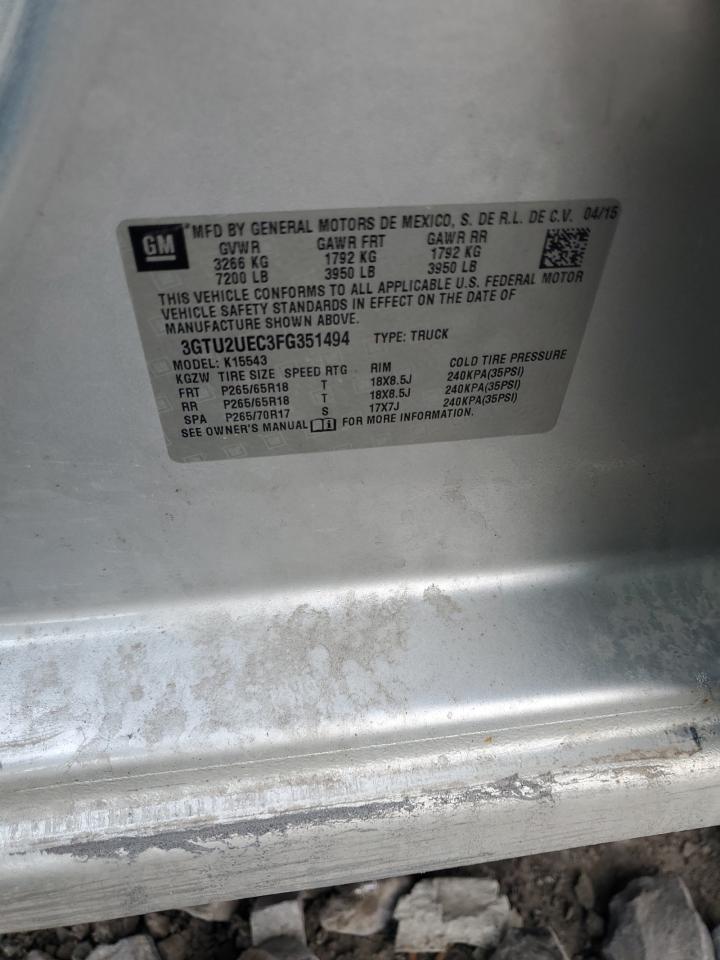 2015 GMC Sierra K1500 Sle VIN: 3GTU2UEC3FG351494 Lot: 82089785