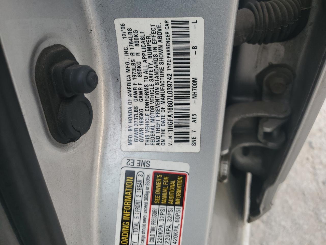 2007 Honda Civic Ex VIN: 1HGFA16807L039742 Lot: 80080285