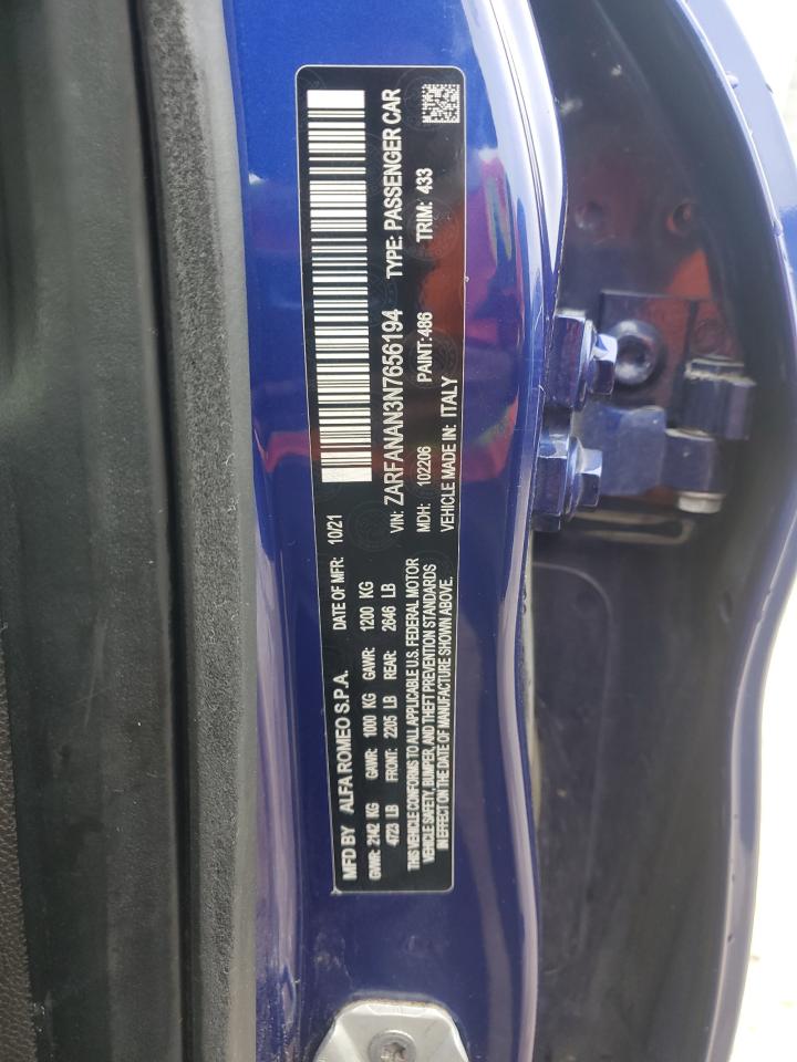 2022 Alfa Romeo Giulia VIN: ZARFANAN3N7656194 Lot: 83972275