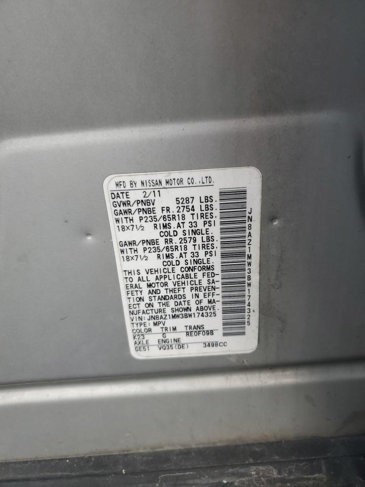 2011 Nissan Murano S VIN: JN8AZ1MW3BW174325 Lot: 81865405