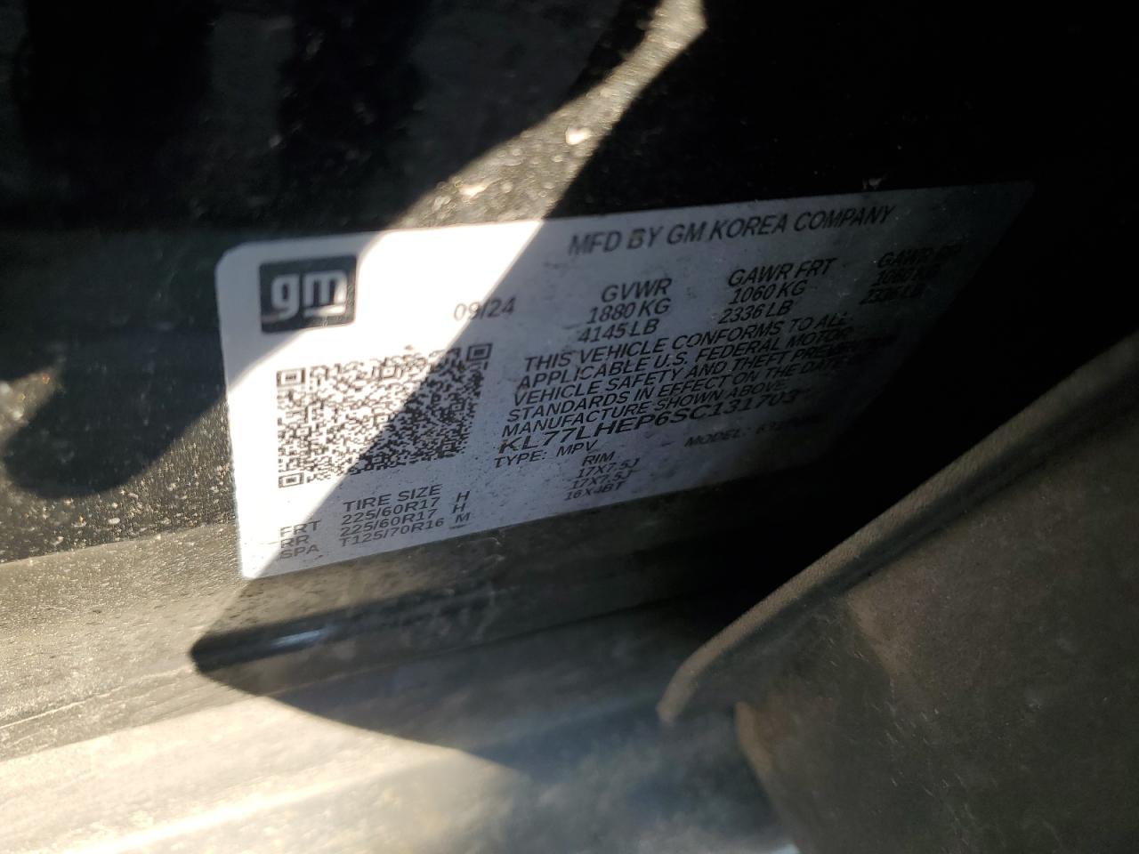 2025 Chevrolet Trax 1Lt VIN: KL77LHEP6SC131703 Lot: 83995325