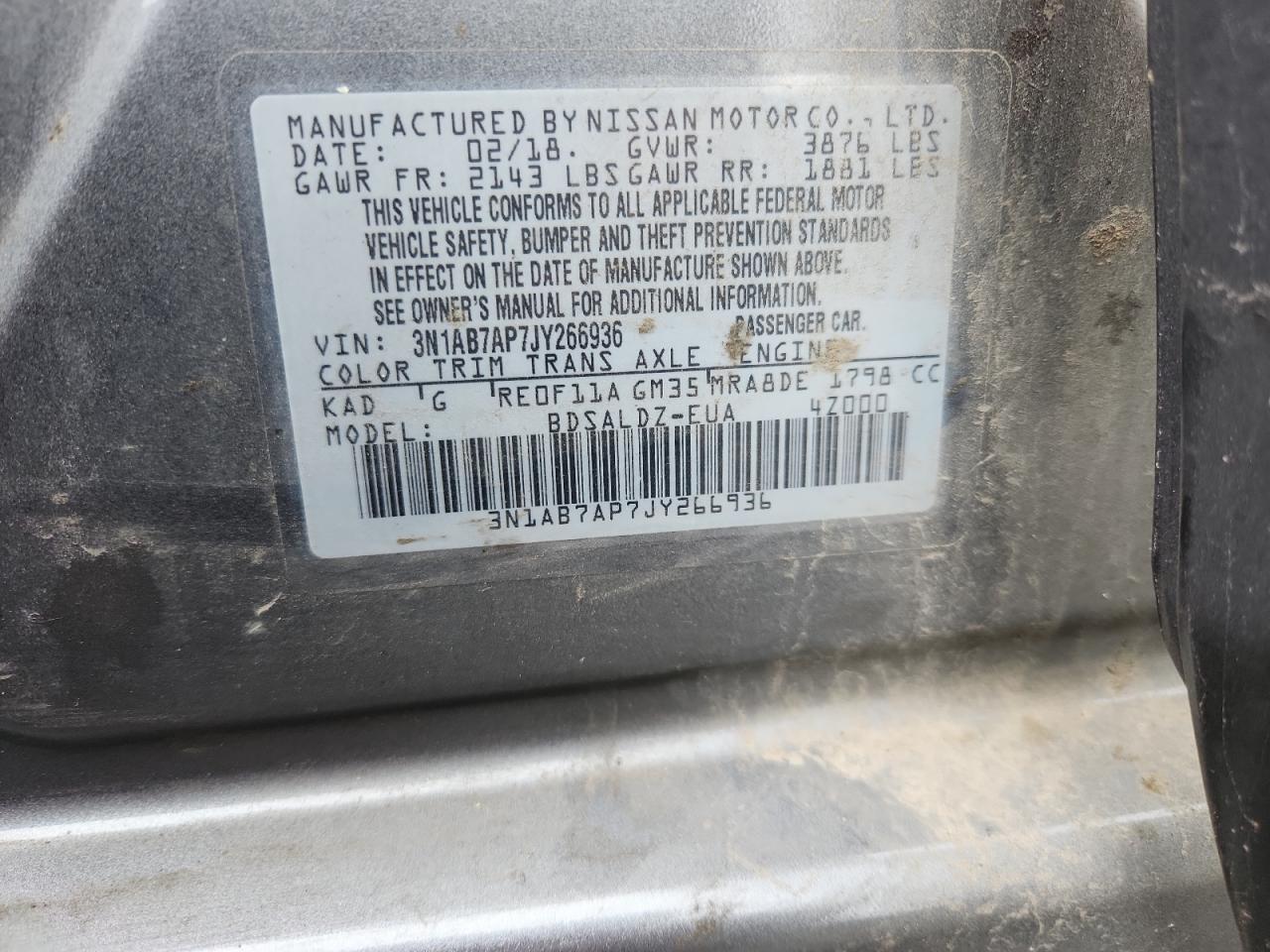 2018 Nissan Sentra S VIN: 3N1AB7AP7JY266936 Lot: 82148925