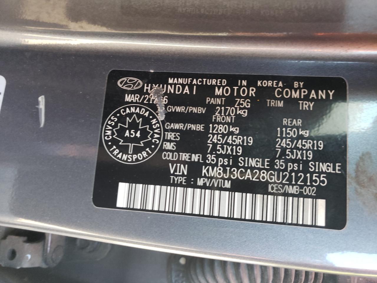2016 Hyundai Tucson Limited VIN: KM8J3CA28GU212155 Lot: 80706955