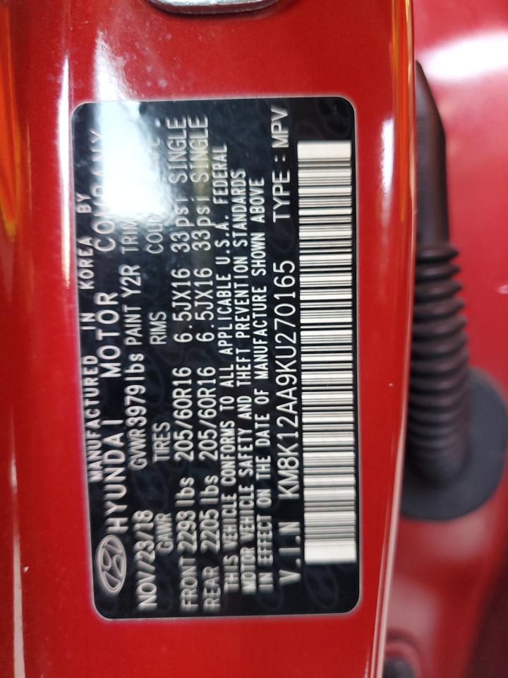 2019 Hyundai Kona Se VIN: KM8K12AA9KU270165 Lot: 80582205