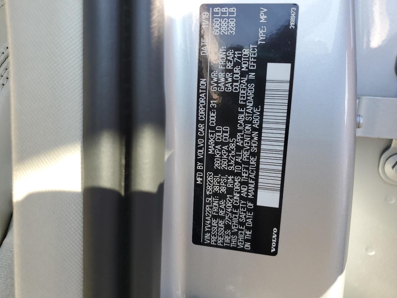 2020 Volvo Xc90 T6 Inscription VIN: YV4A22PL5L1582263 Lot: 80522155