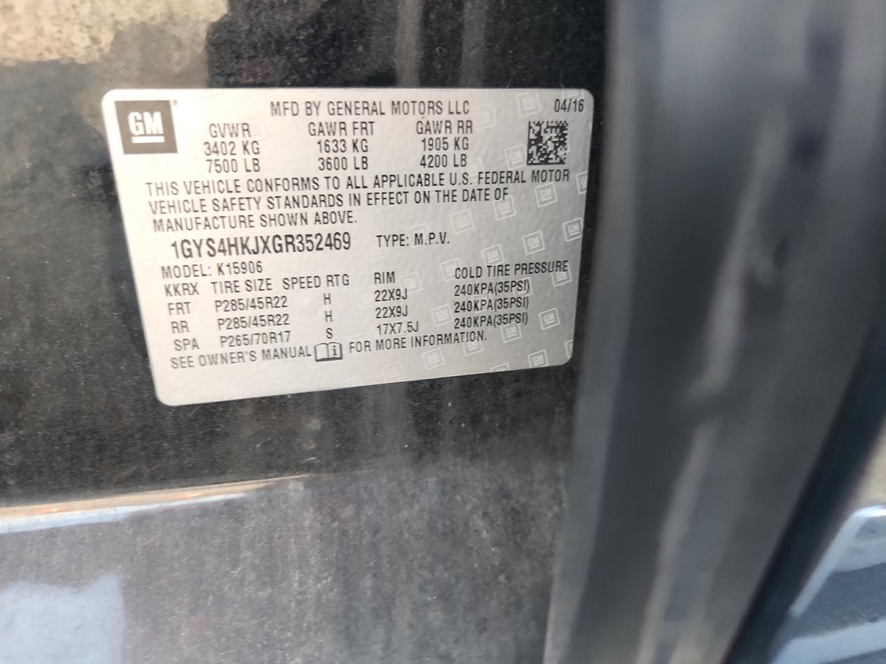2016 Cadillac Escalade Esv Luxury VIN: 1GYS4HKJXGR352469 Lot: 81932835