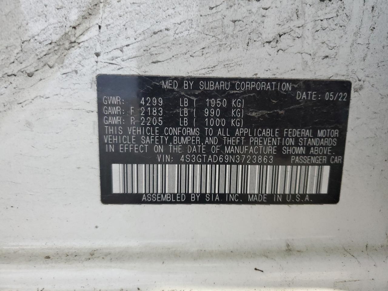 2022 Subaru Impreza Premium VIN: 4S3GTAD69N3723863 Lot: 84418375