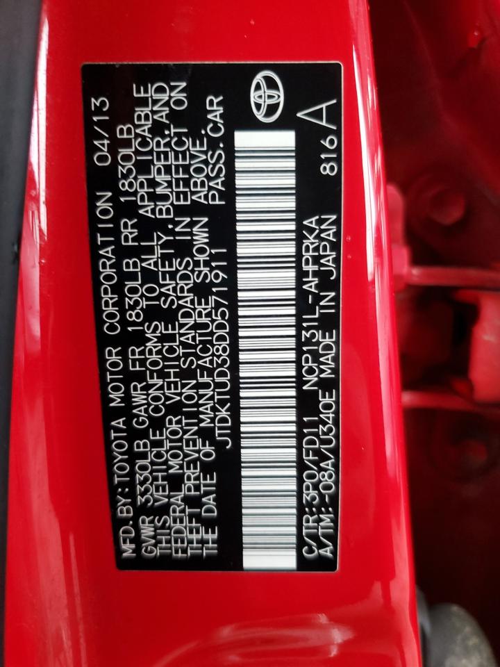 2013 Toyota Yaris VIN: JTDKTUD38DD571911 Lot: 81351855