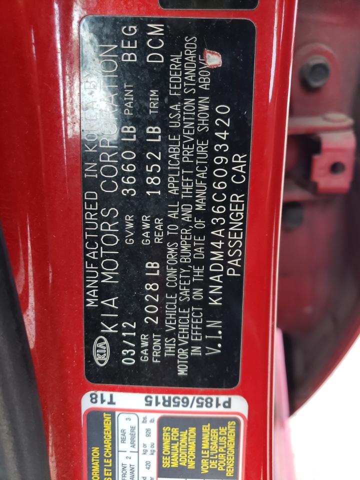 2012 Kia Rio Lx VIN: KNADM4A36C6093420 Lot: 71225635