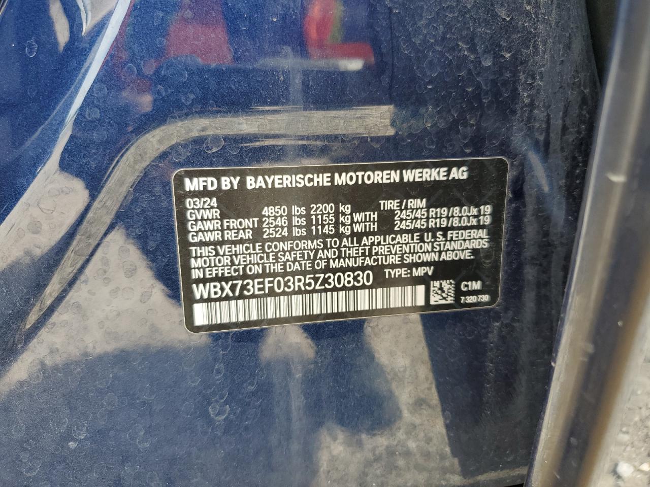 2024 BMW X1 xDrive28I VIN: WBX73EF03R5Z30830 Lot: 80188415