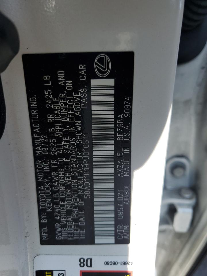 2023 Lexus Es 250 Base VIN: 58AD11D19PU010511 Lot: 80520915