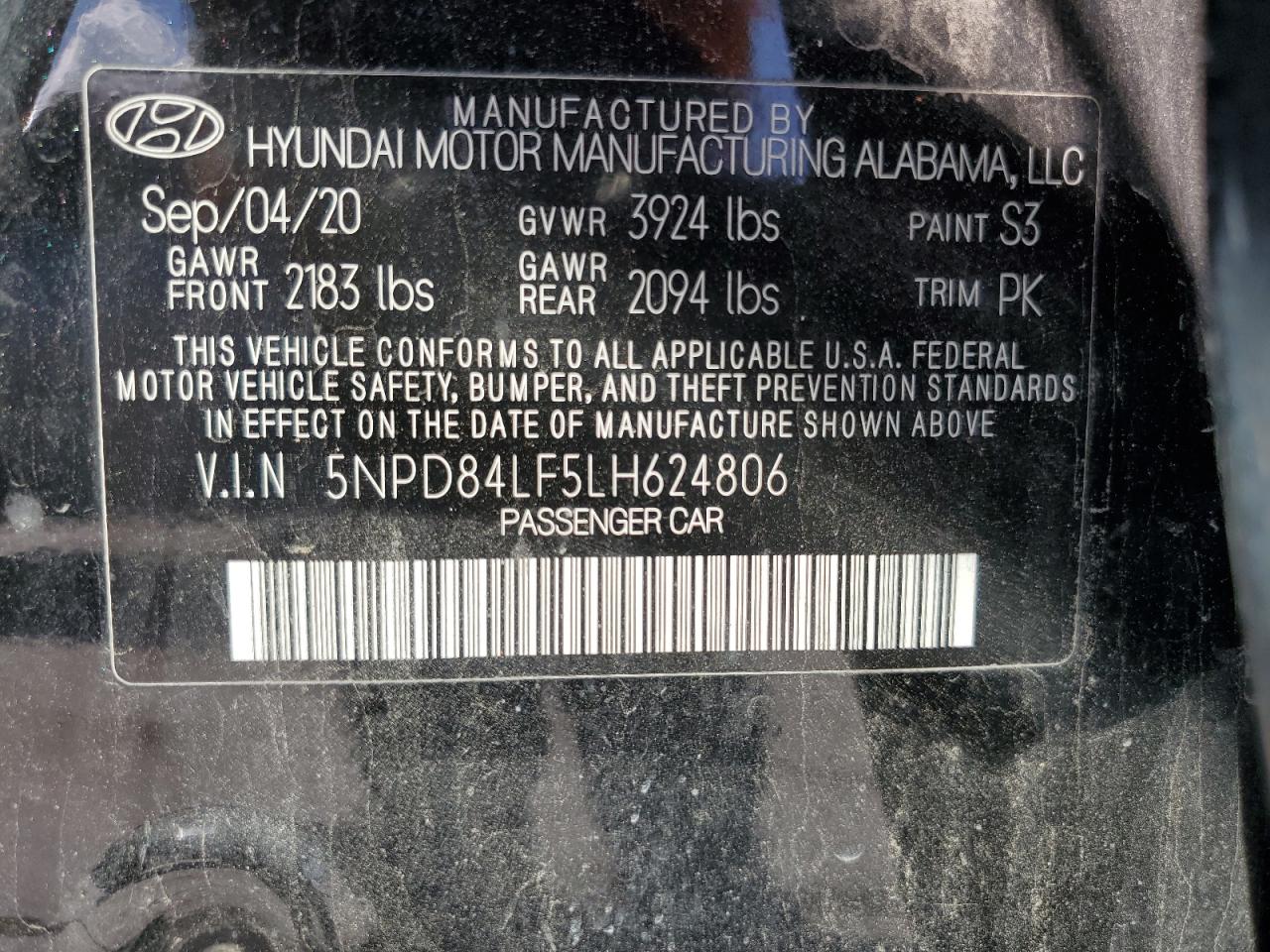 2020 Hyundai Elantra Sel VIN: 5NPD84LF5LH624806 Lot: 81583635