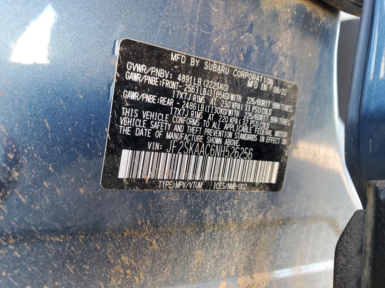 2022 Subaru Forester VIN: JF2SKAAC6NH526256 Lot: 71730255