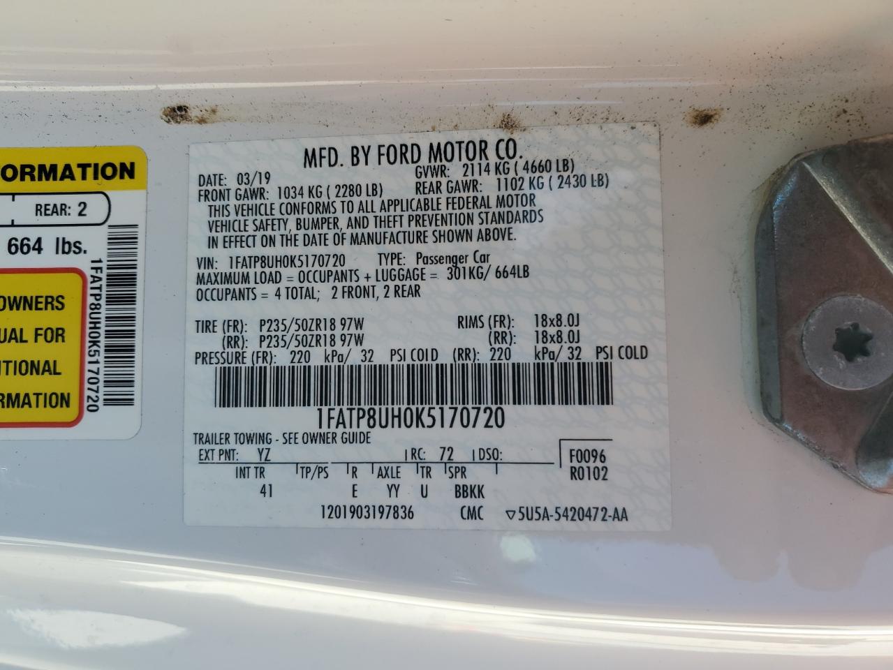 2019 Ford Mustang VIN: 1FATP8UH0K5170720 Lot: 81104355