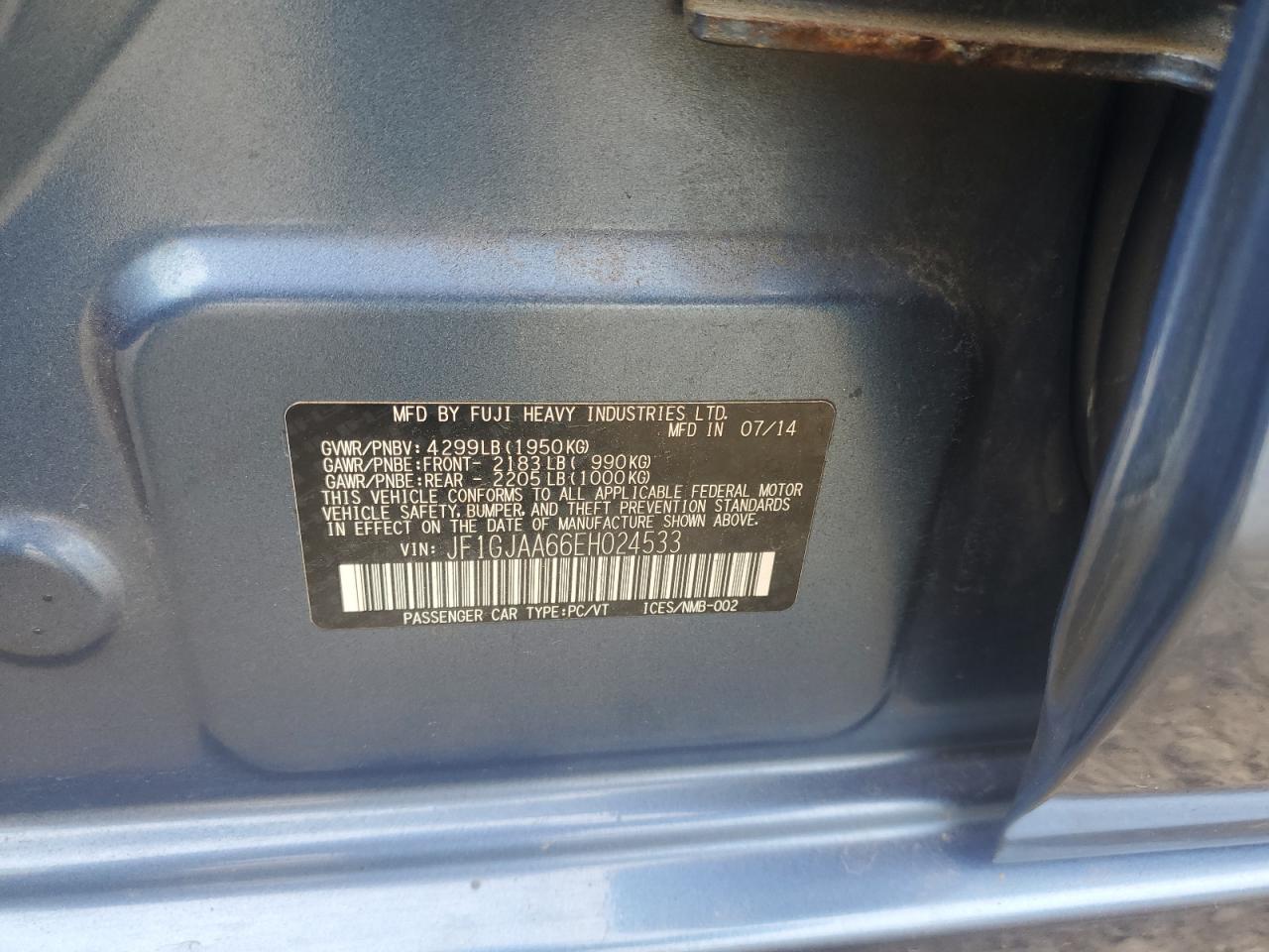 2014 Subaru Impreza VIN: JF1GJAA66EH024533 Lot: 80356105