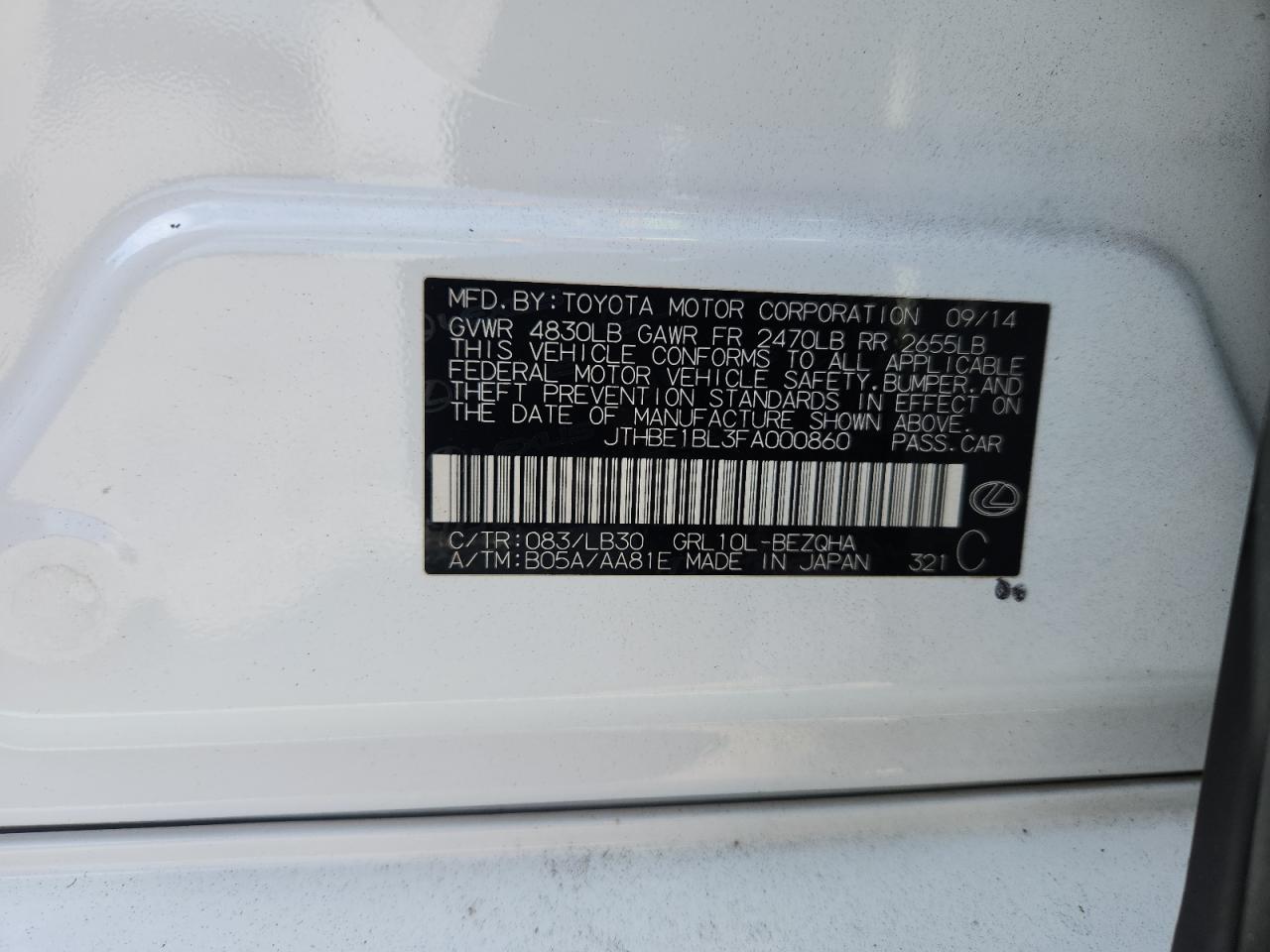 2015 Lexus Gs 350 VIN: JTHBE1BL3FA000860 Lot: 71153785