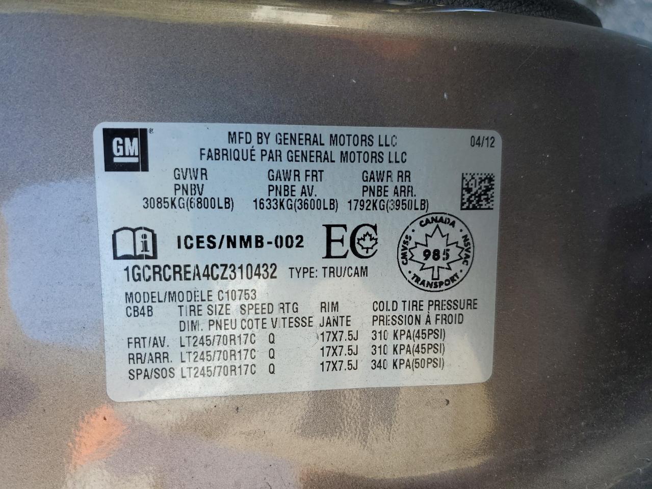 2012 Chevrolet Silverado C1500 Ls VIN: 1GCRCREA4CZ310432 Lot: 81195845