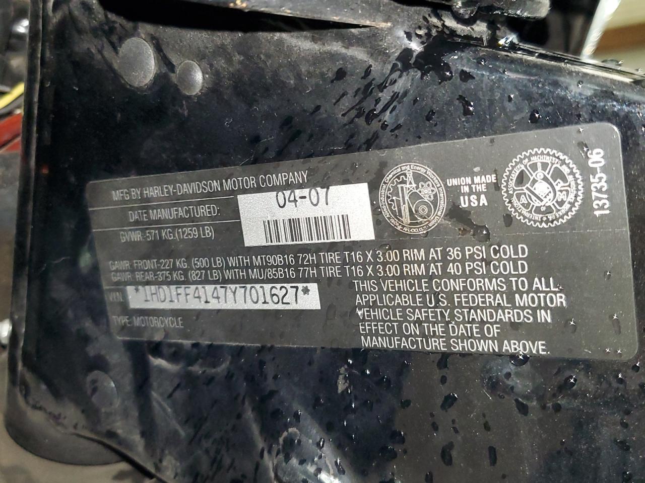 2007 Harley-Davidson Flht Classic VIN: 1HD1FF4147Y701627 Lot: 81664825