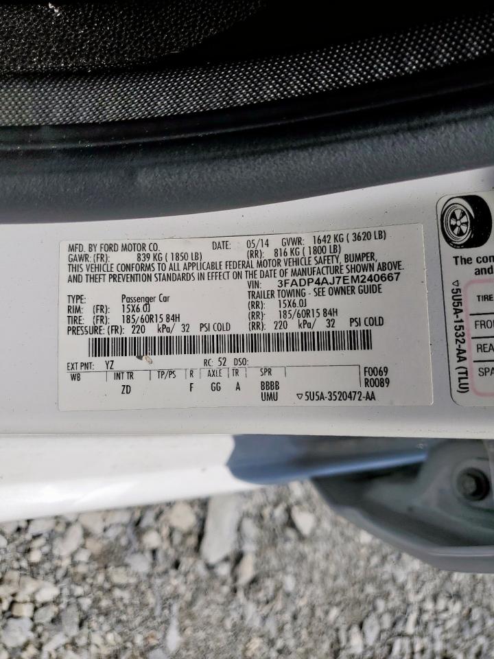 2014 Ford Fiesta S VIN: 3FADP4AJ7EM240667 Lot: 80578715