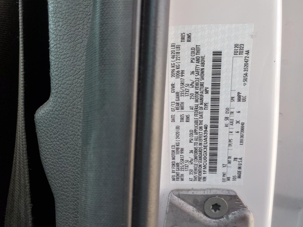 2014 Ford Escape Se VIN: 1FMCU0GX3EUA53940 Lot: 83978025