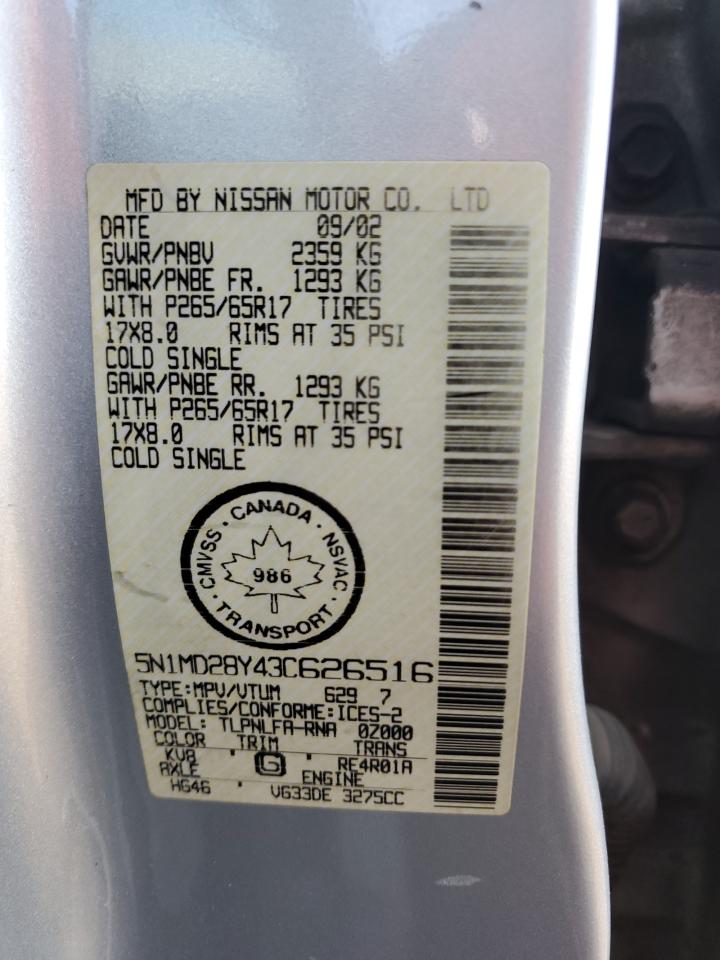 2003 Nissan Xterra Se VIN: 5N1MD28Y43C626516 Lot: 81482455