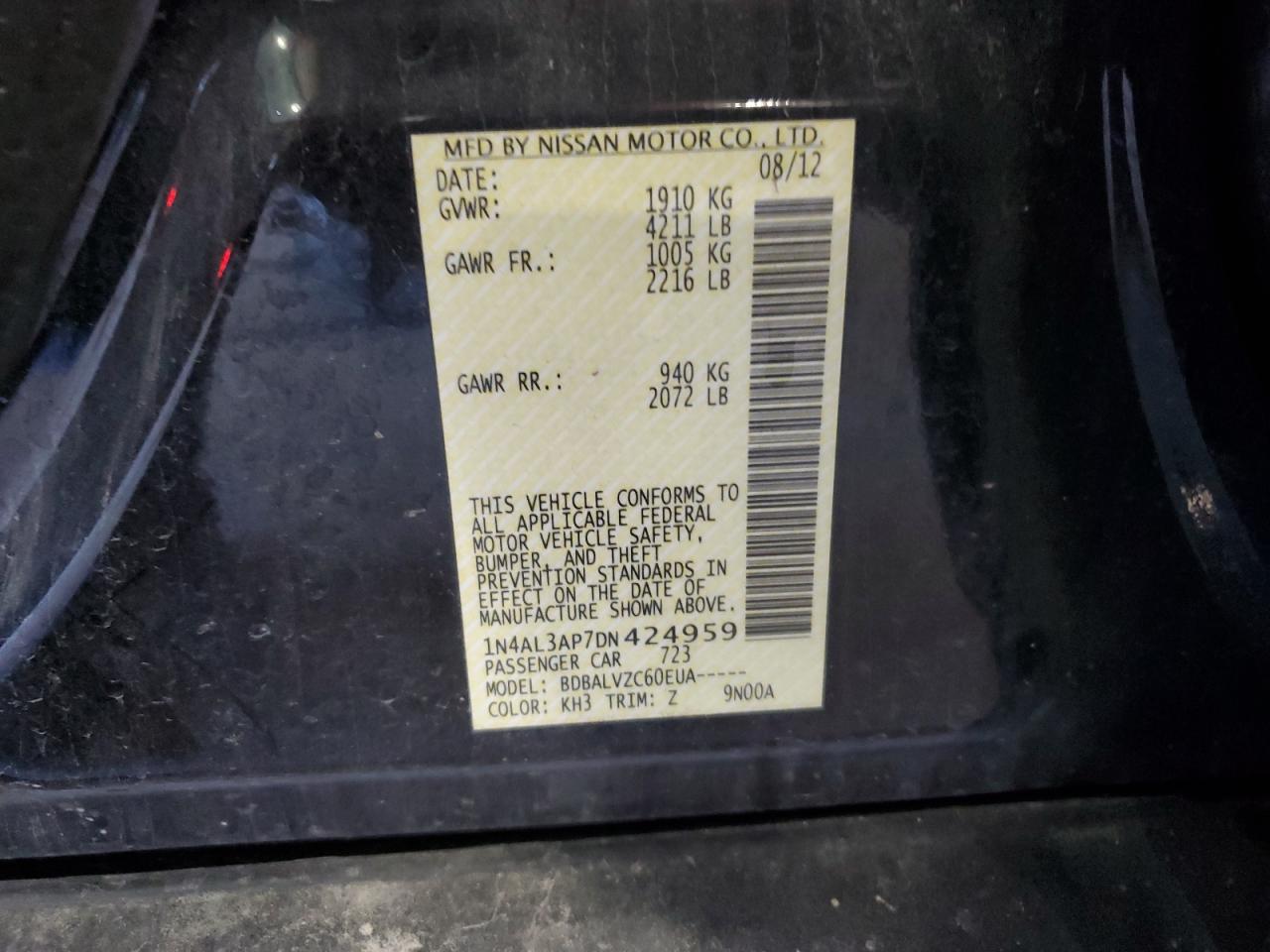 2013 Nissan Altima 2.5 VIN: 1N4AL3AP7DN424959 Lot: 81801785