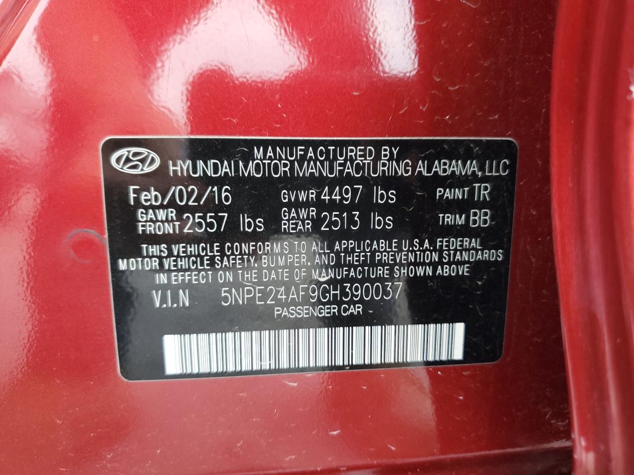 2016 Hyundai Sonata Se VIN: 5NPE24AF9GH390037 Lot: 71158485