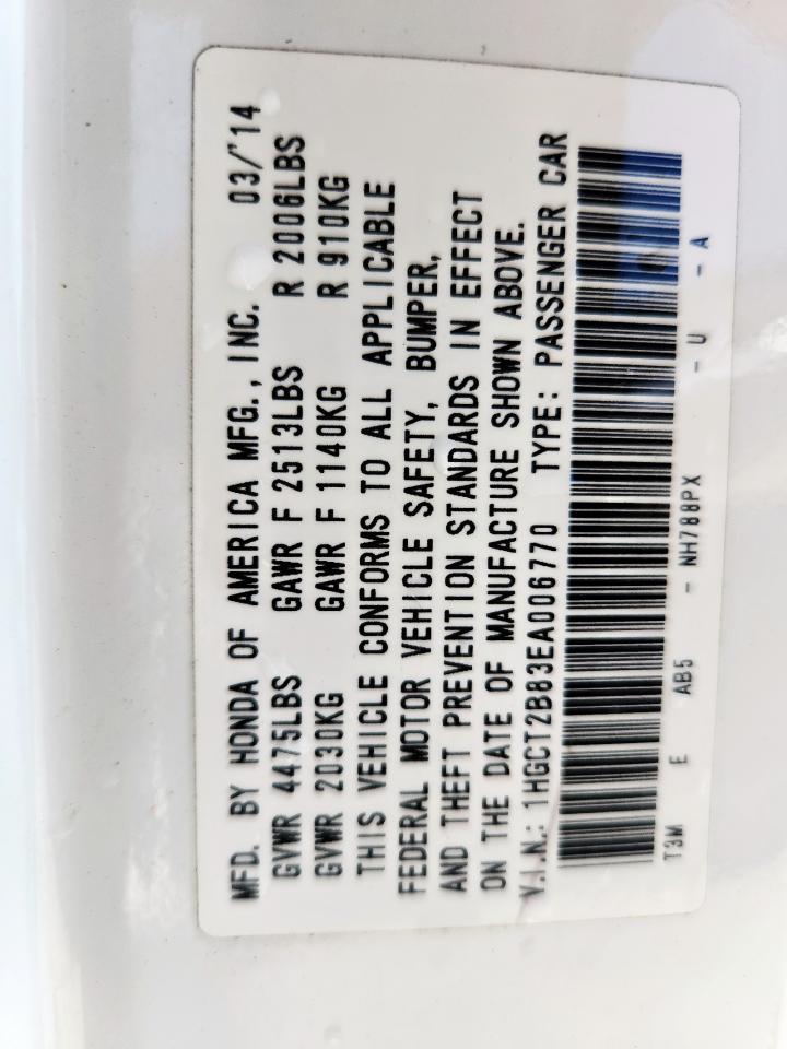 2014 Honda Accord Exl VIN: 1HGCT2B83EA006770 Lot: 80486735