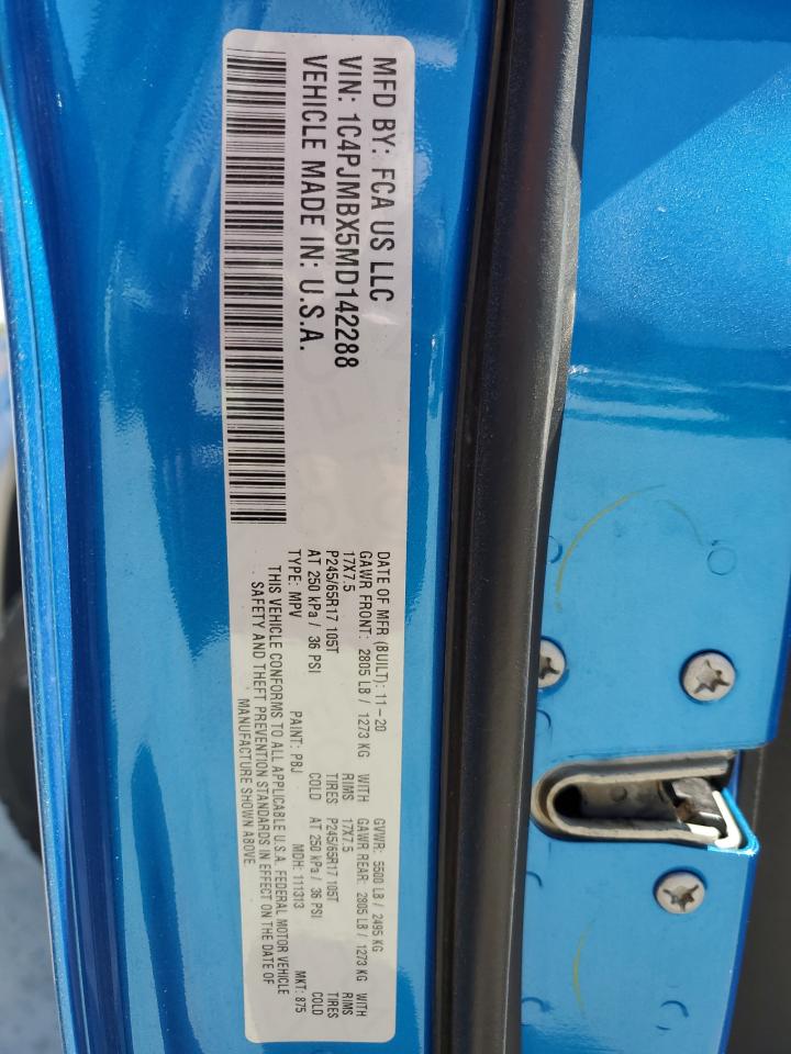 2021 Jeep Cherokee Trailhawk VIN: 1C4PJMBX5MD142288 Lot: 69662135