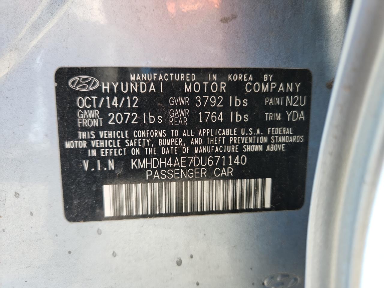 2013 Hyundai Elantra Gls VIN: KMHDH4AE7DU671140 Lot: 81064745